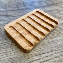 Load image into Gallery viewer, Waterfall Self-Draining Bamboo Soap Dish
